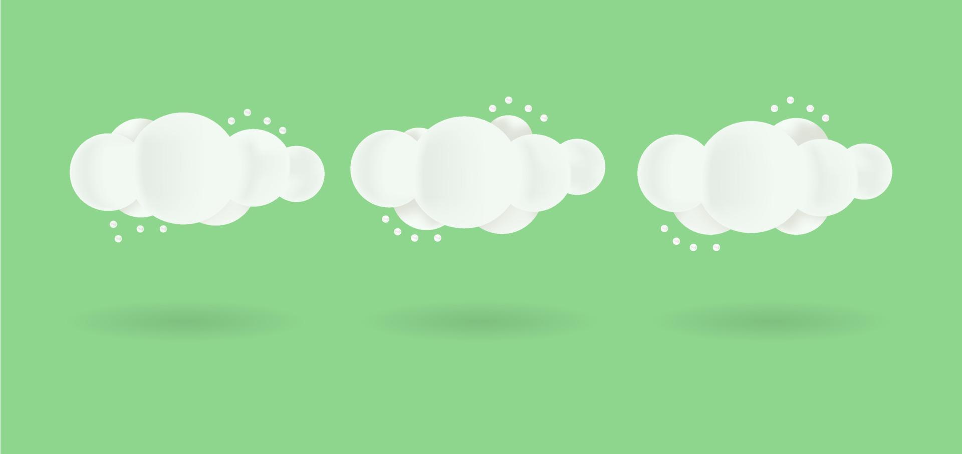 conjunto de ilustração de nuvem 3d realista isolada em fundo verde vetor