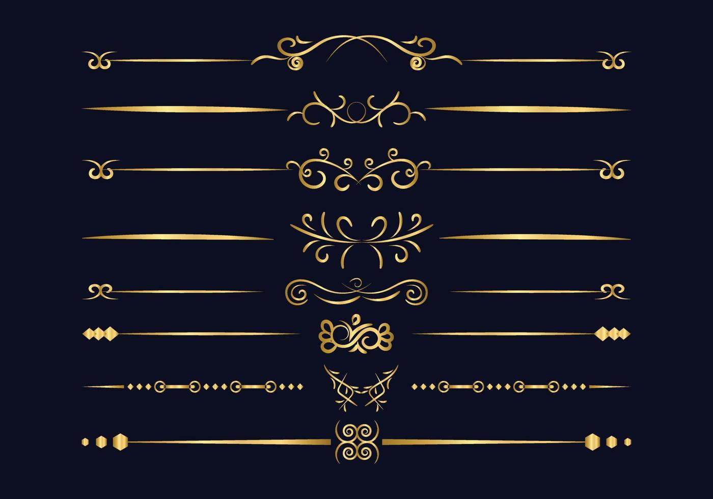 conjunto de divisores dourados e retrô de luxo. vetor de elementos de design caligráfico.