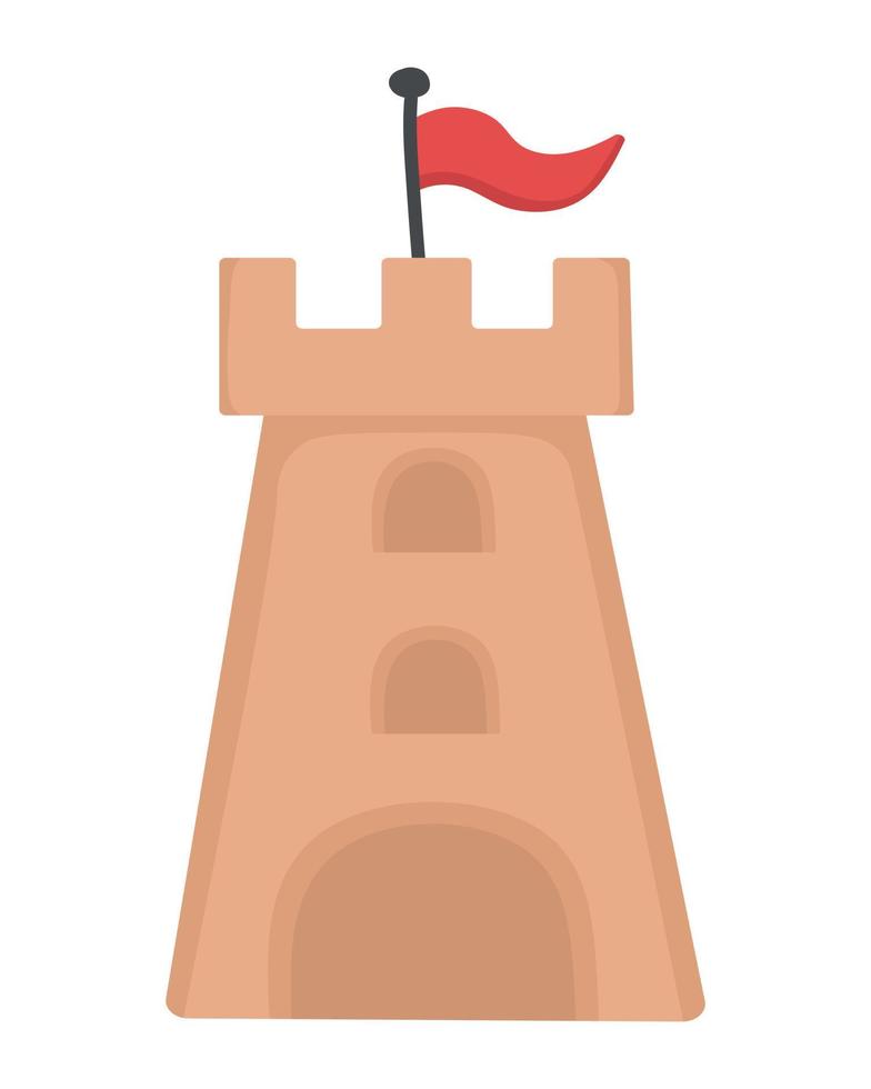 lindo castelo de areia para brincar na praia. doodle clipart plano. todas as cores são repintadas. vetor