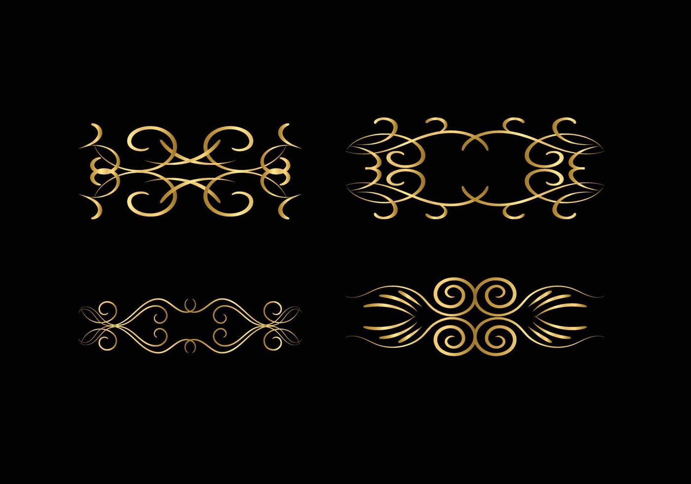 elementos de decoração e ornamentos dourados em fundo preto. ornamento floral. vetor