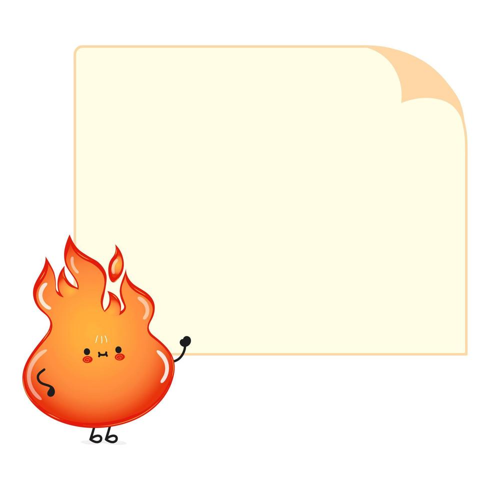 personagem de cartaz de fogo engraçado bonito. ilustração de personagem de desenho animado kawaii de mão desenhada. fundo branco isolado. cartaz de fogo vetor