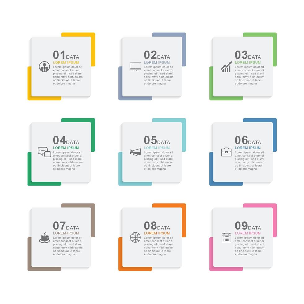 modelo de índice quadrado de infográficos de 9 dados. ilustração vetorial abstrato. vetor