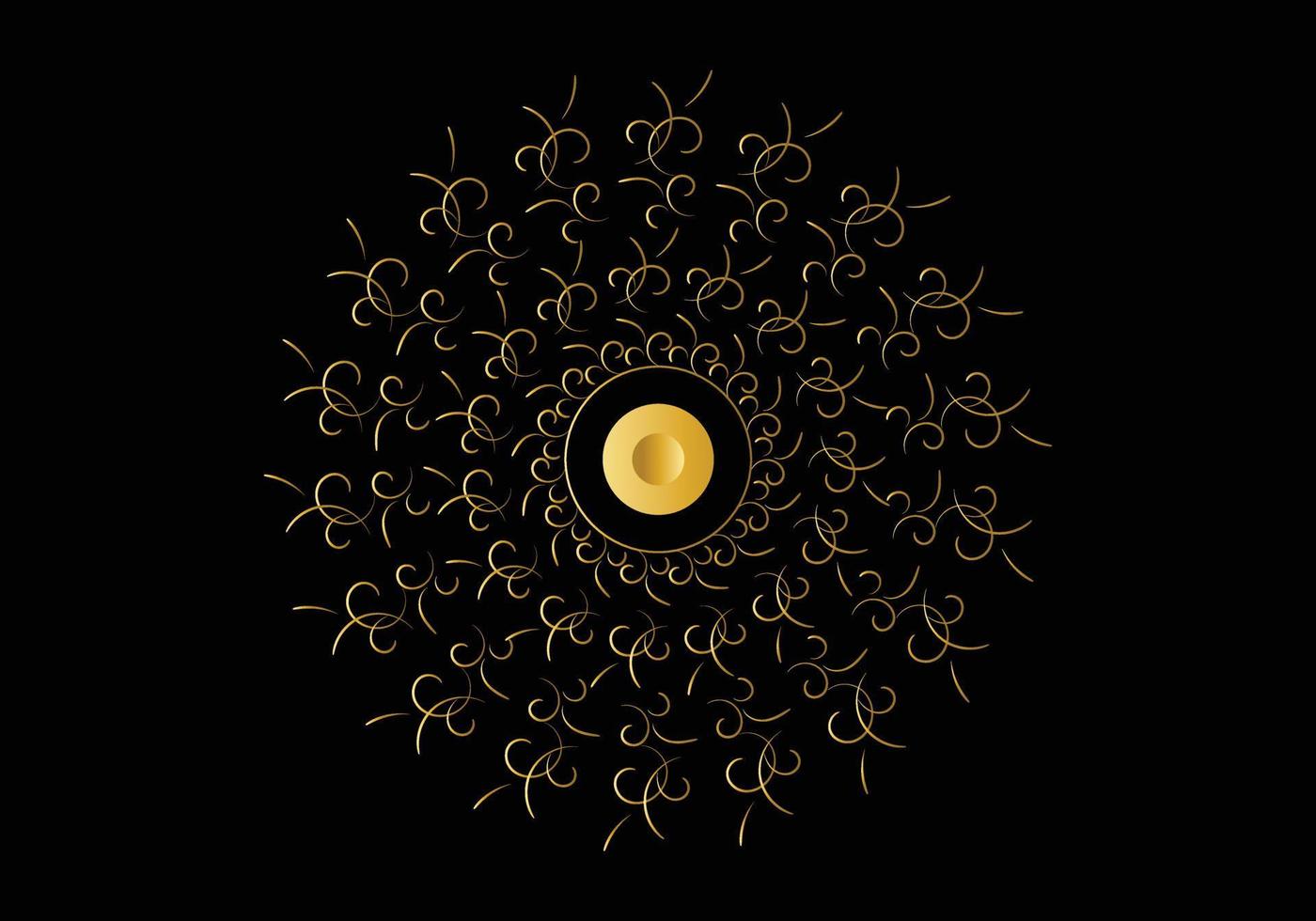moldura dourada com ornamento em círculo sobre fundo preto. mandala de ouro de luxo, design de desenho à mão. vetor