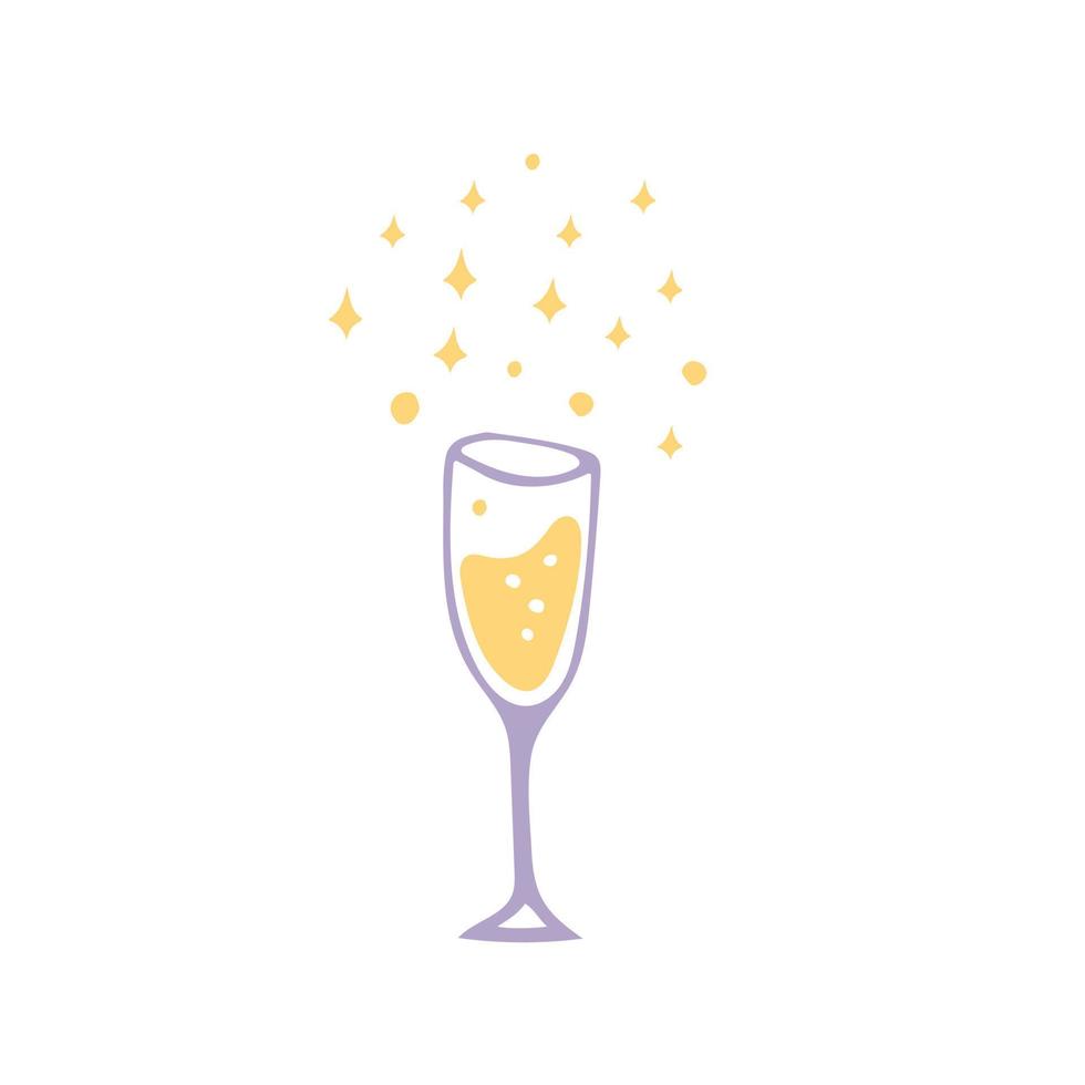 copo de vinho com ícone de champanhe. estilo doodle desenhado à mão. , minimalismo. feriado, festa ano novo aniversário feriado vetor