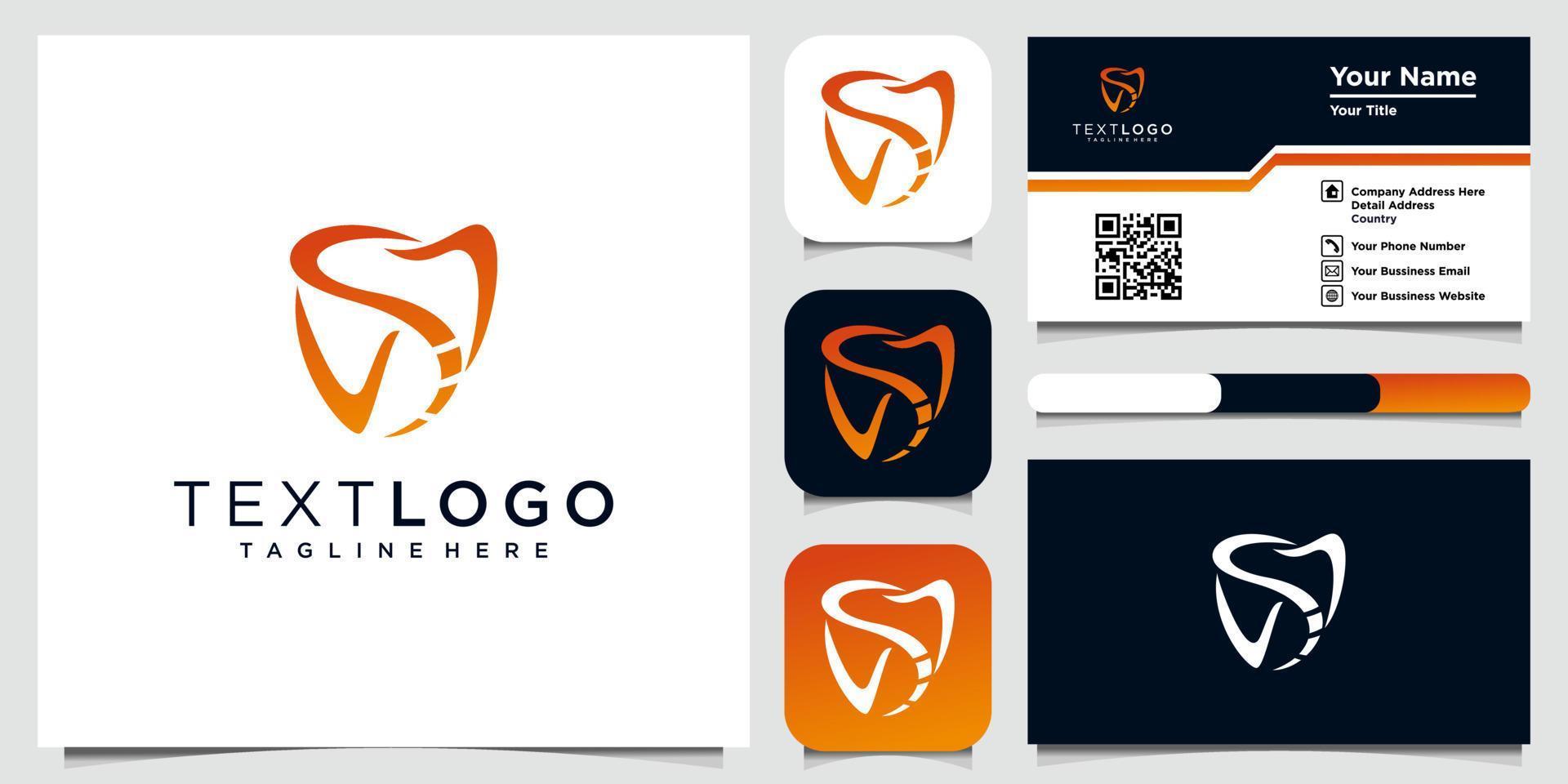 design de logotipo de clínica odontológica com logotipo odontológico abstrato de linha geométrica e cartão de visita vetor