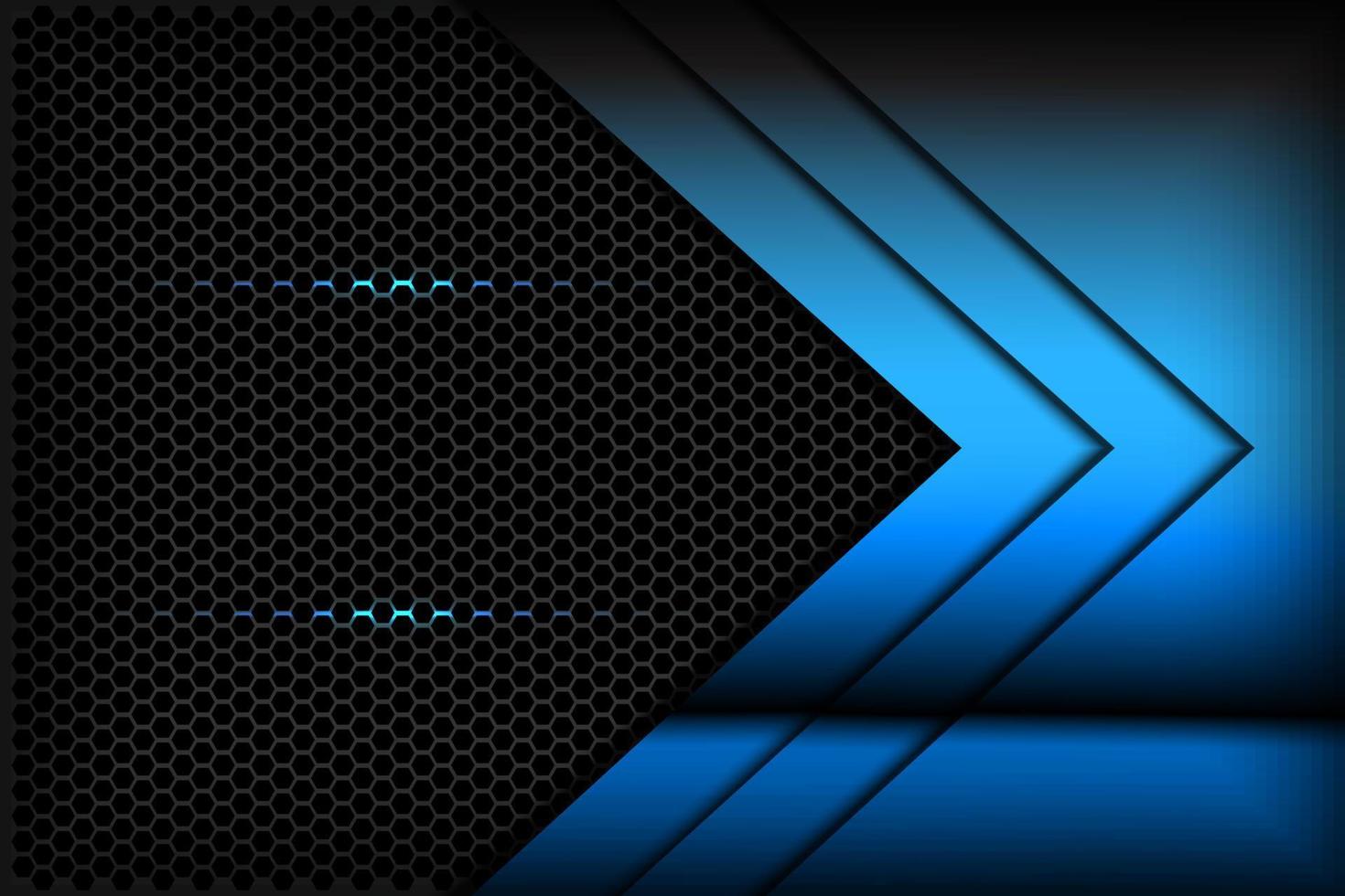 seta gradiente azul abstrata em preto com malha hexagonal vetor