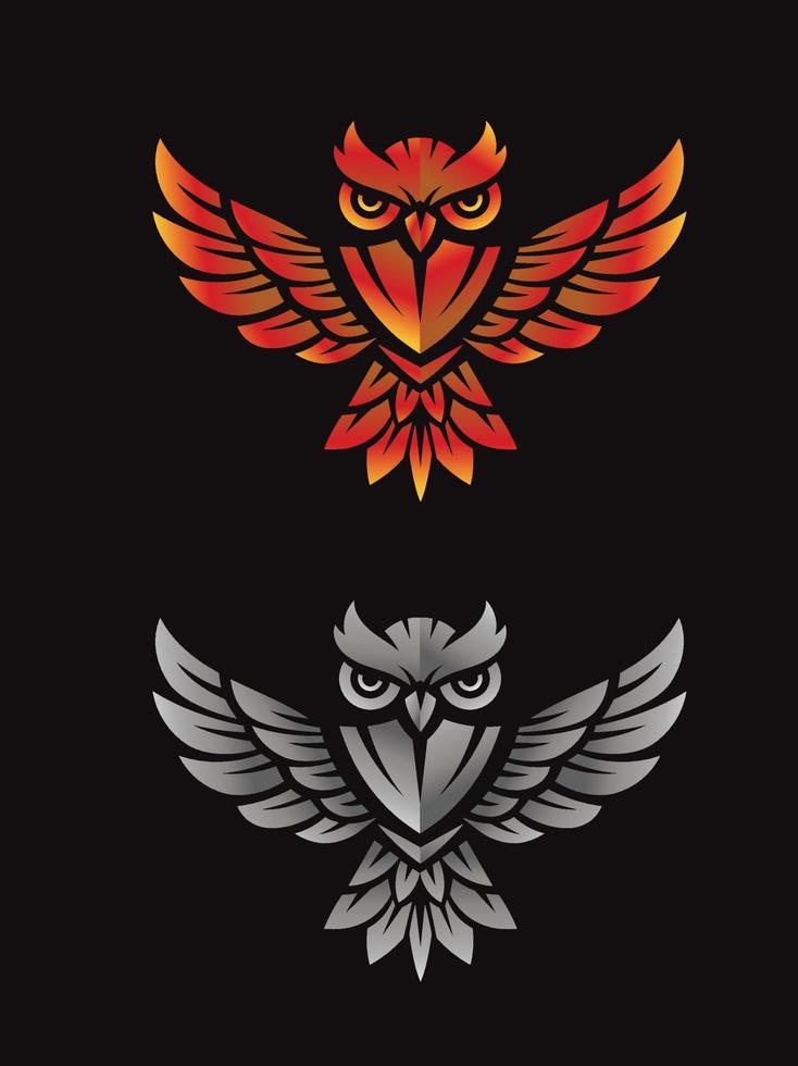 coruja voadora com mascote de asas abertas um símbolo de sabedoria vetor