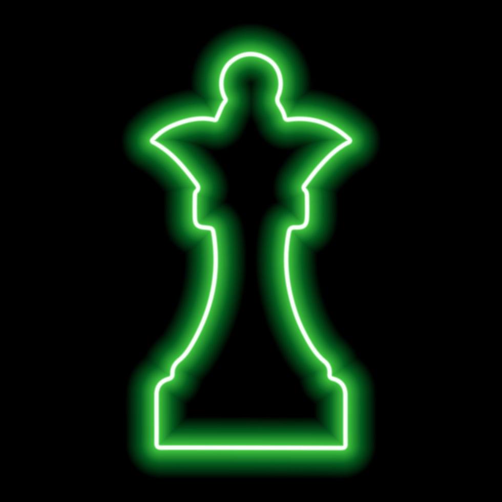 rei de xadrez de contorno verde neon em um fundo preto vetor