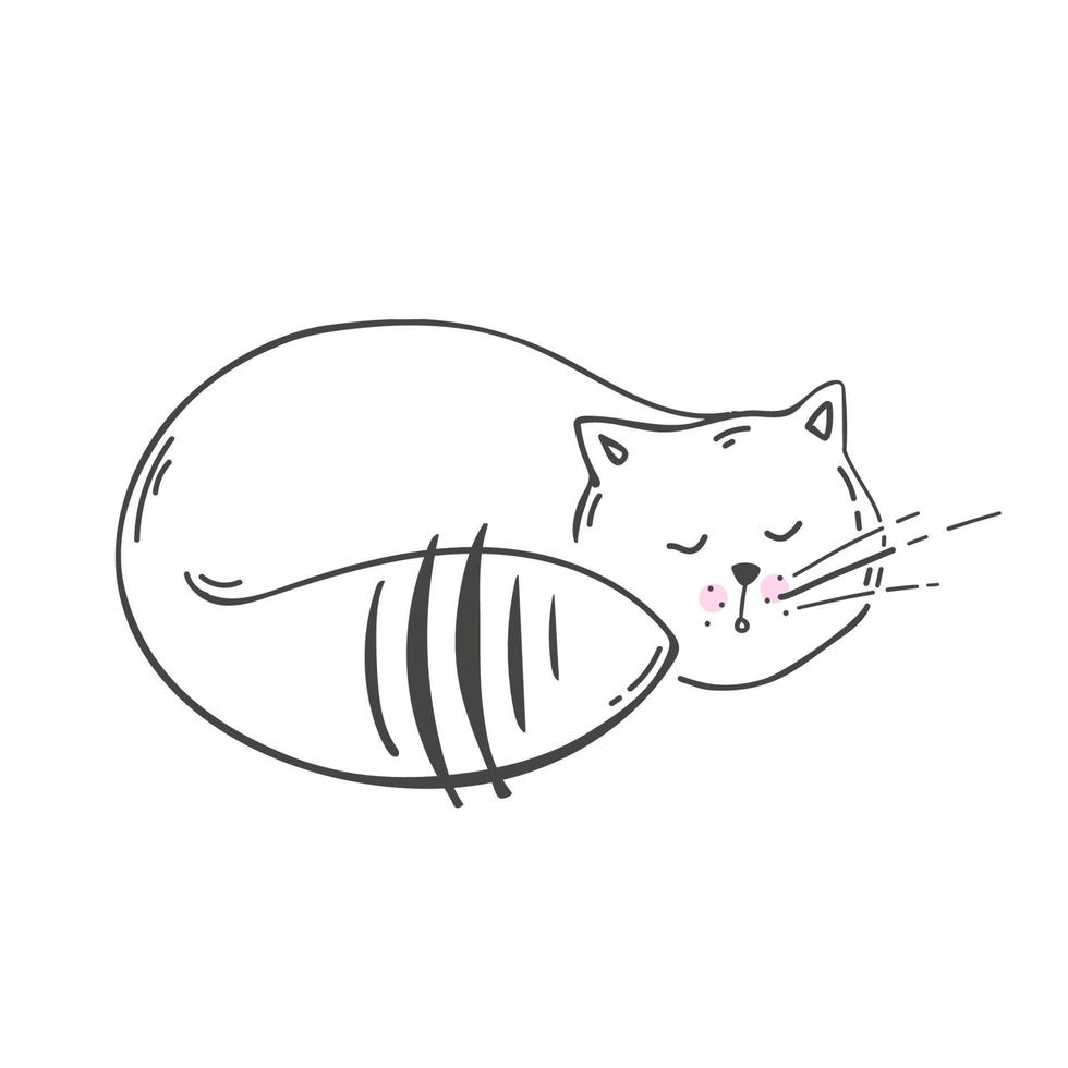 gato dormir ilustração vetorial esboço de design de personagens de gato desenhar estilo doodle. isolado no branco. vetor