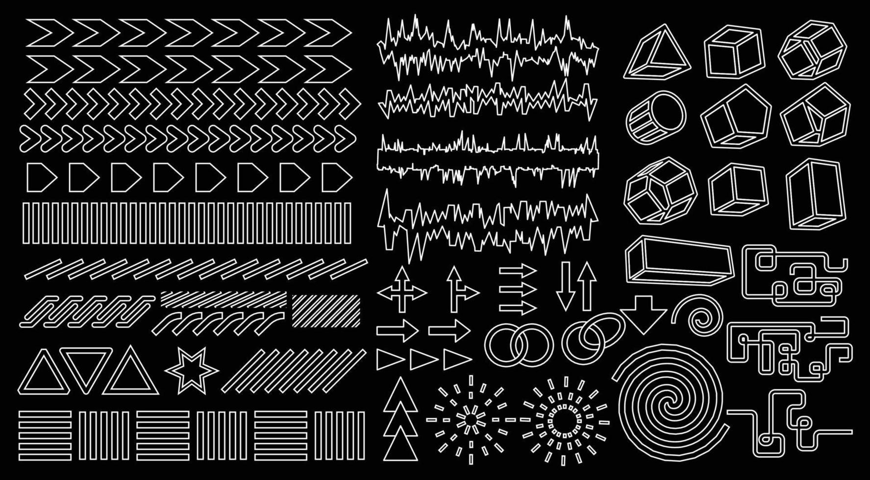 coleção de elementos de forma geométrica simples de brutalismo. um conjunto de diferentes formas e texturas de base ácida para modelos. estilo moderno de memphis. fundo digital retrô rave. curso editável de vetor