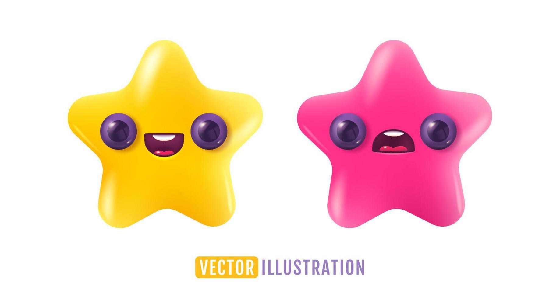 ícone de vetor de estrela amarela em estilo 3d realista. conquistas para jogos ou feedback de classificação do cliente do site. ilustração em vetor de estrela no estilo kawaii.