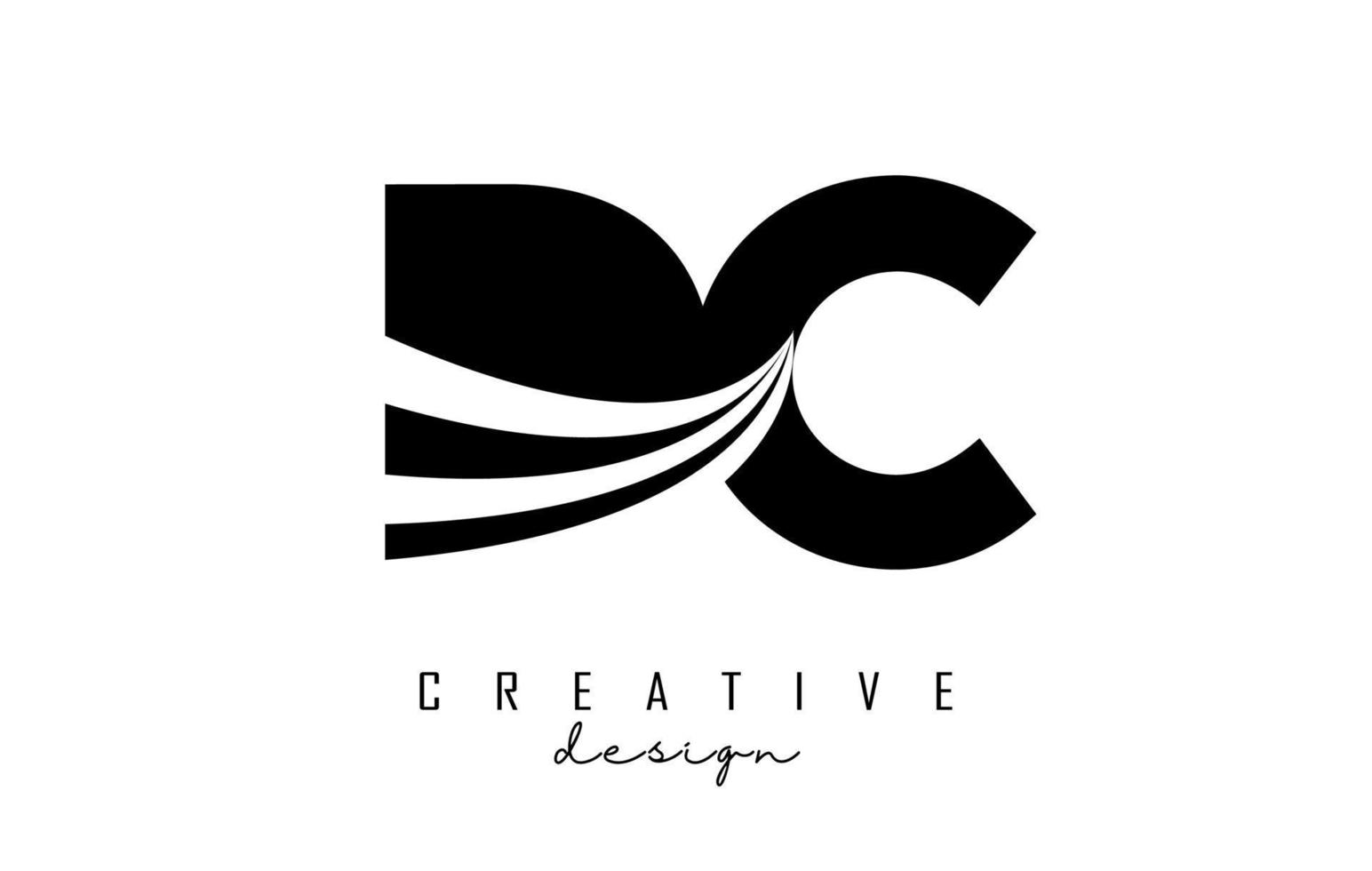 logotipo criativo de letras pretas dc dc com linhas principais e design de conceito de estrada. letras com desenho geométrico. vetor