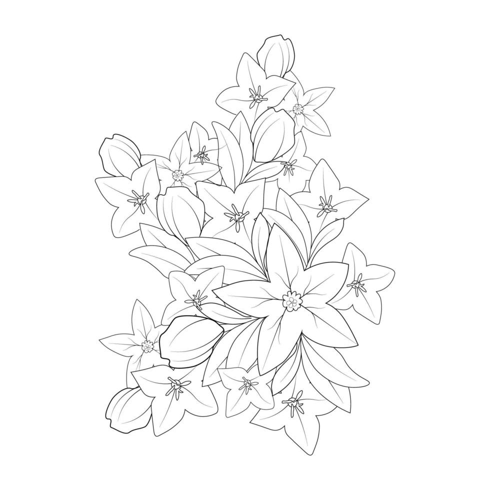 desenho de flor de sino para colorir de elemento gráfico de impressão de estilo doodle vetor