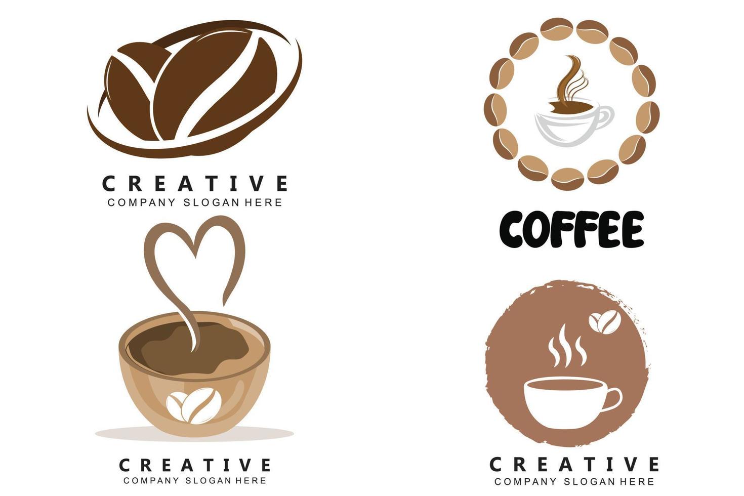 vetor de logotipo de planta de feijão de café para ilustração de design de bebida de café