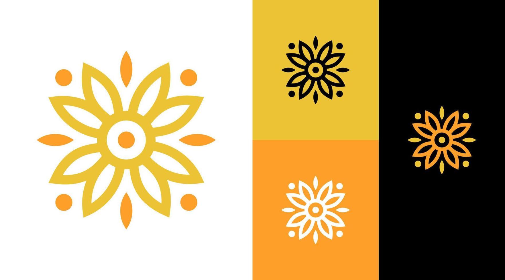 design de logotipo de marca natural de ornamento de flor de sol vetor