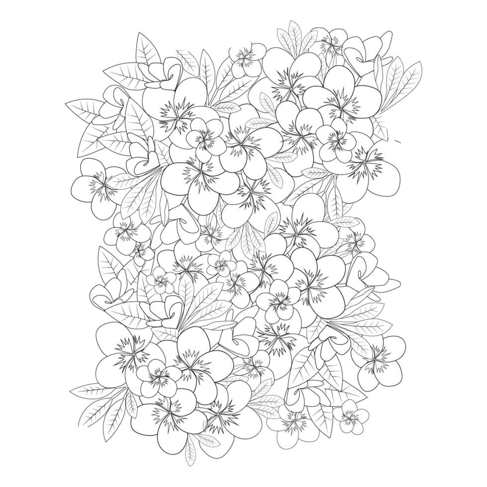 plumeria flor doodle ilustração vetorial de contorno de página para colorir de isolado em fundo branco vetor