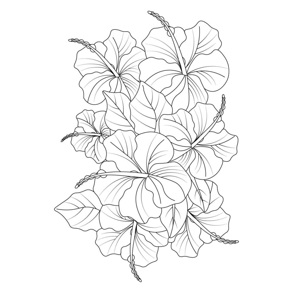 ramo de arte de decoração de flores desabrochando do modelo de design de arte de linha de estilo doodle vetor