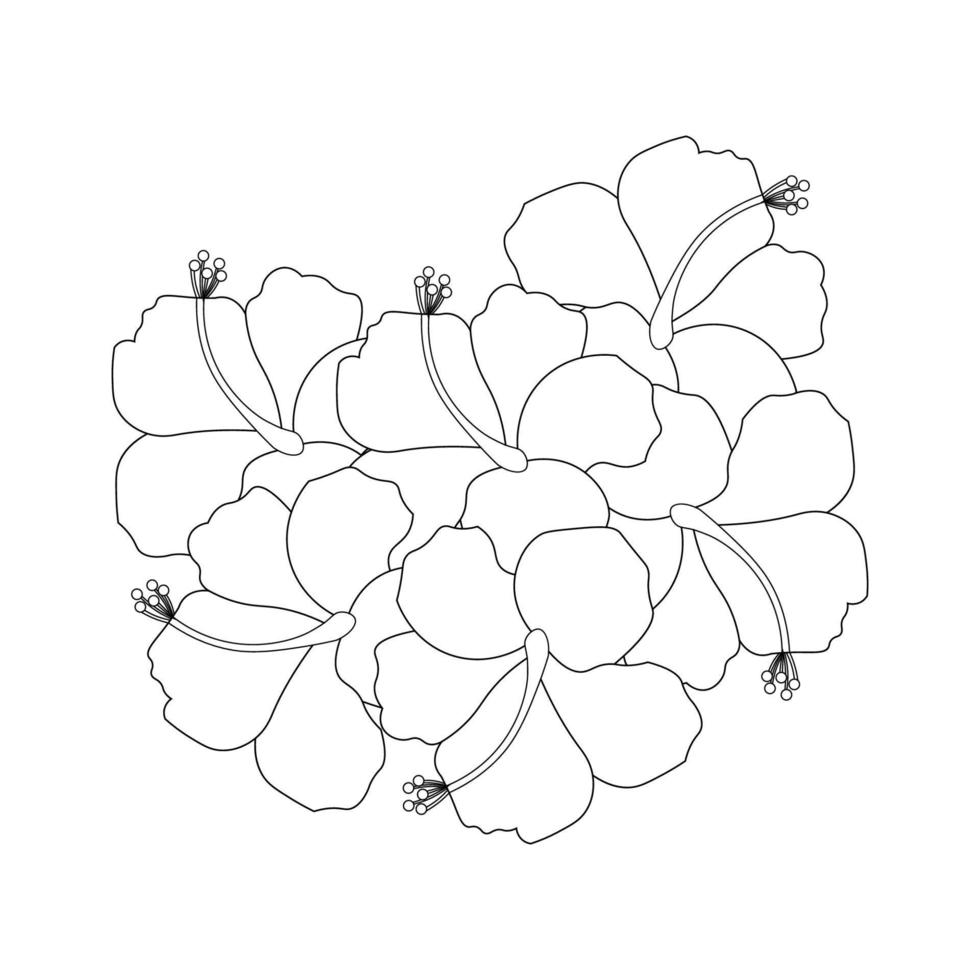 desenho de arte de linha de vetor de flor de hibiscus moscheutos em fundo preto e branco para colorir página