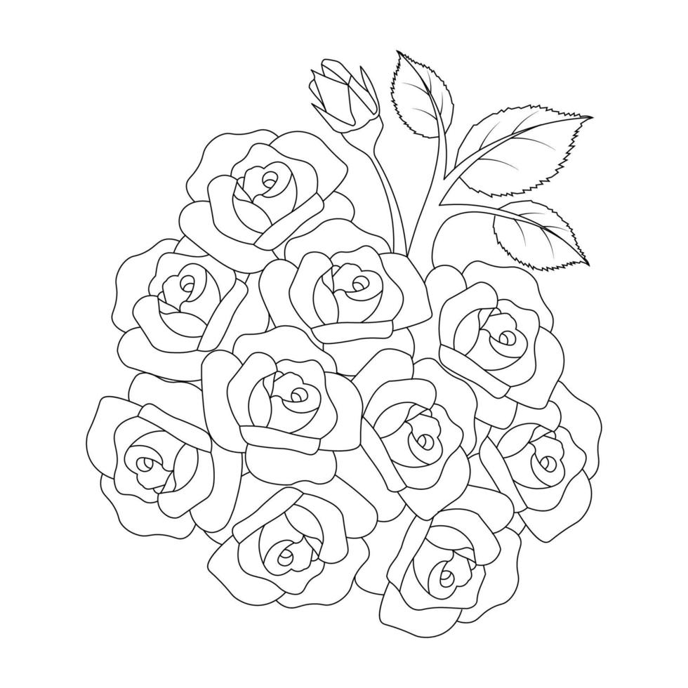 padrão de repetição de rabiscos de flores de rosas com desenho de página para colorir de arte de linha de design de esboço monocromático vetor