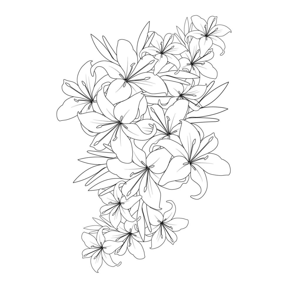 design de arte de linha gráfica de vetor de flor de lírio para ilustração de página de livro de colorir
