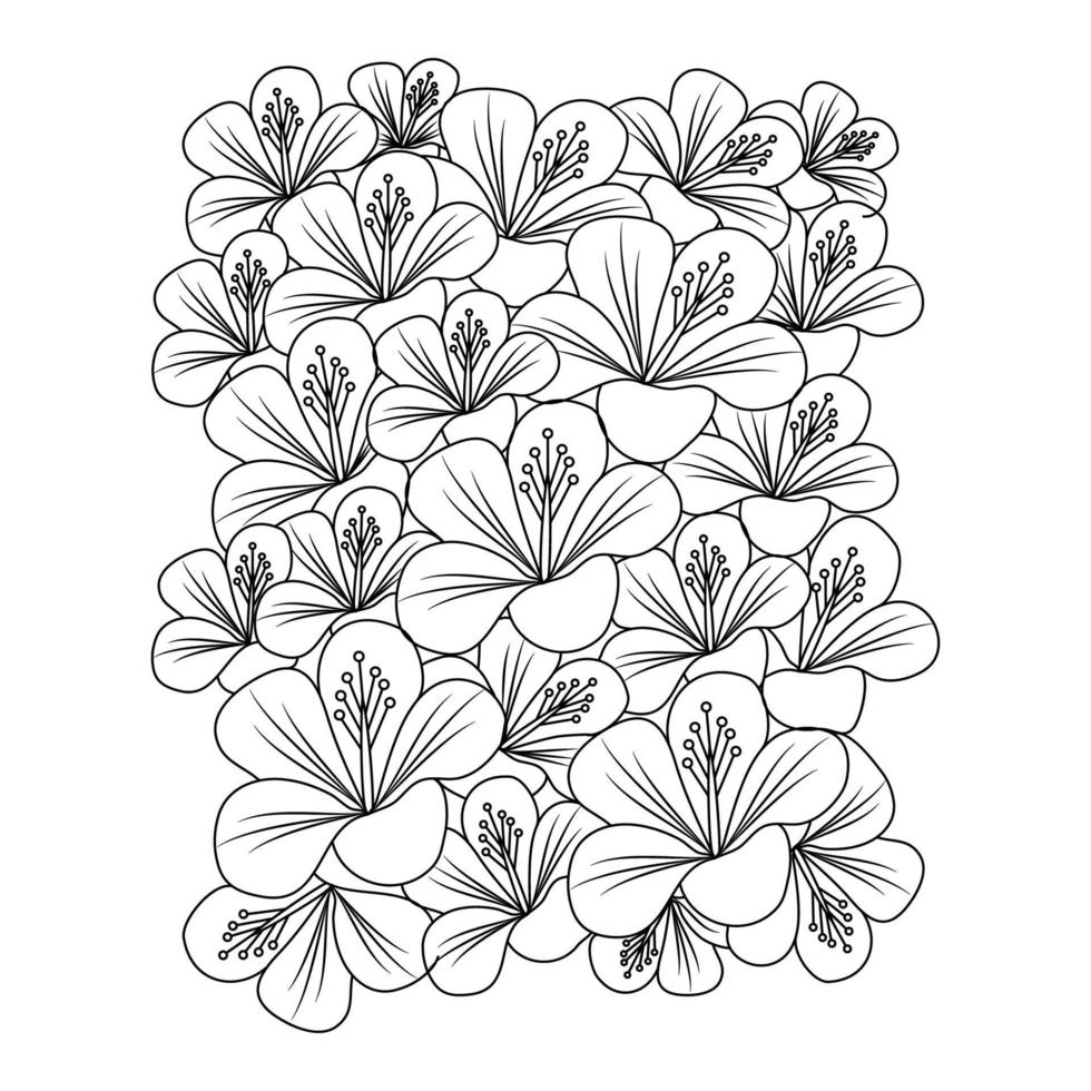 arte de linha de flor de hibisco desenhando esboço de ilustração vetorial de traço preto sobre fundo branco vetor