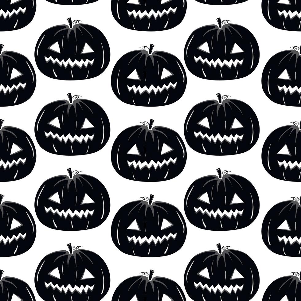 padrão perfeito com silhueta preta de um rosto de abóbora para halloween em um fundo branco vetor