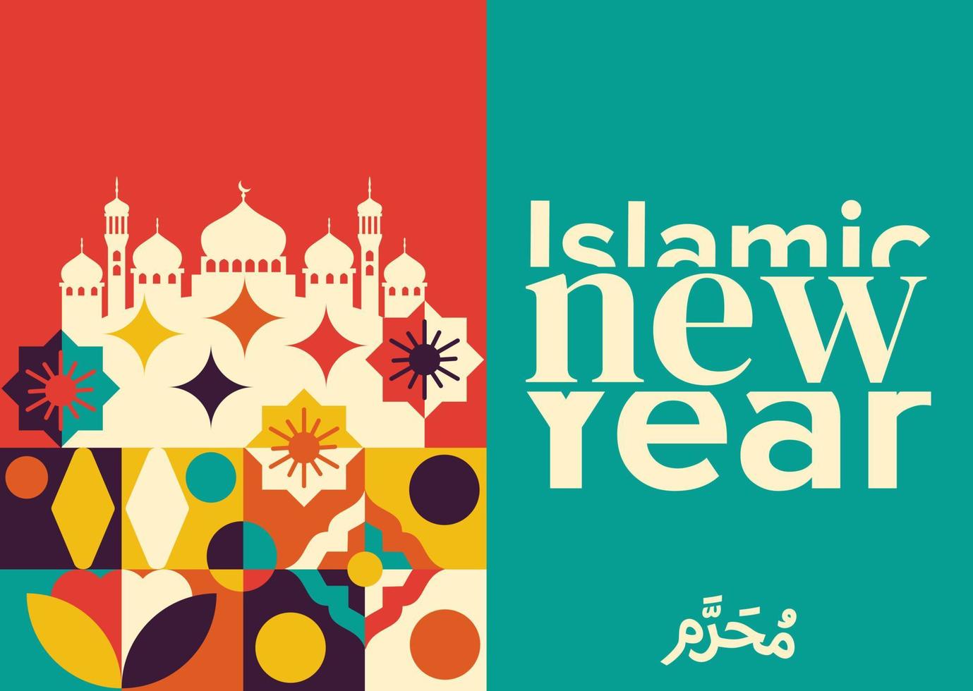 estilo de vetor geométrico de ano novo islâmico. letras simples para cartão, pôster, plano de fundo.