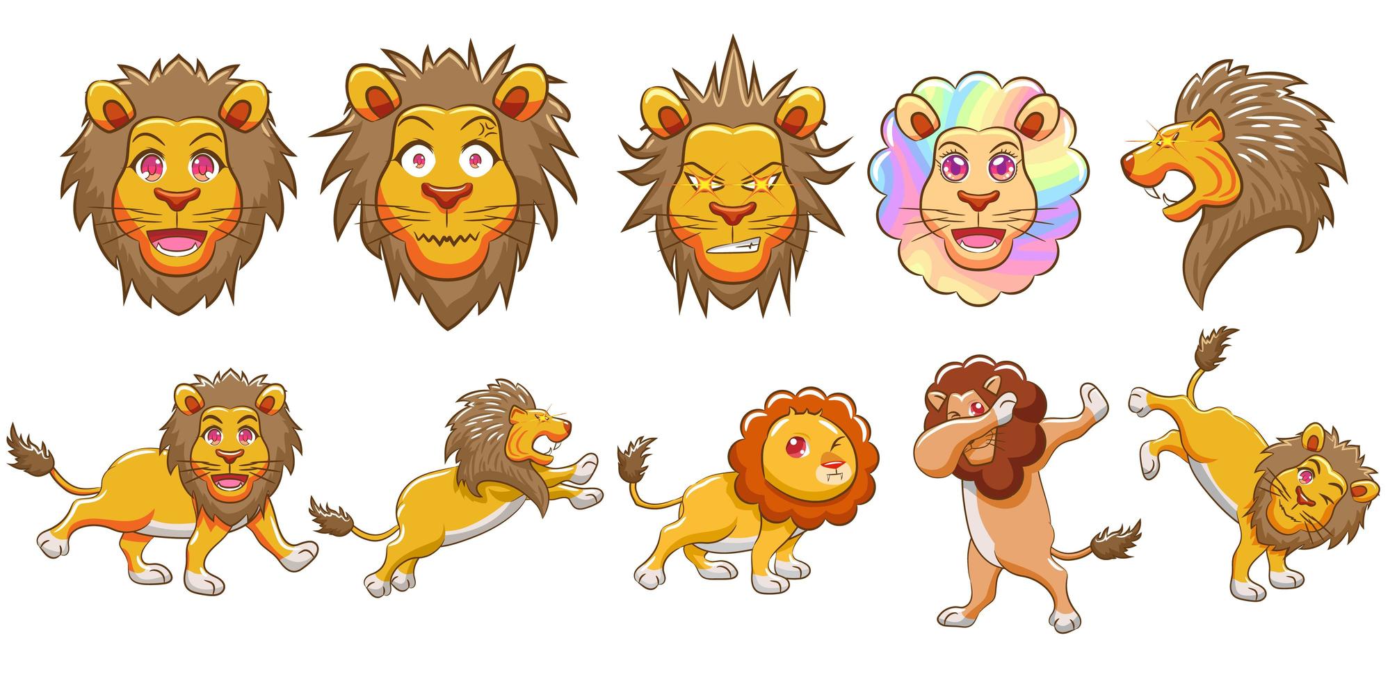 conjunto de leão dos desenhos animados vetor
