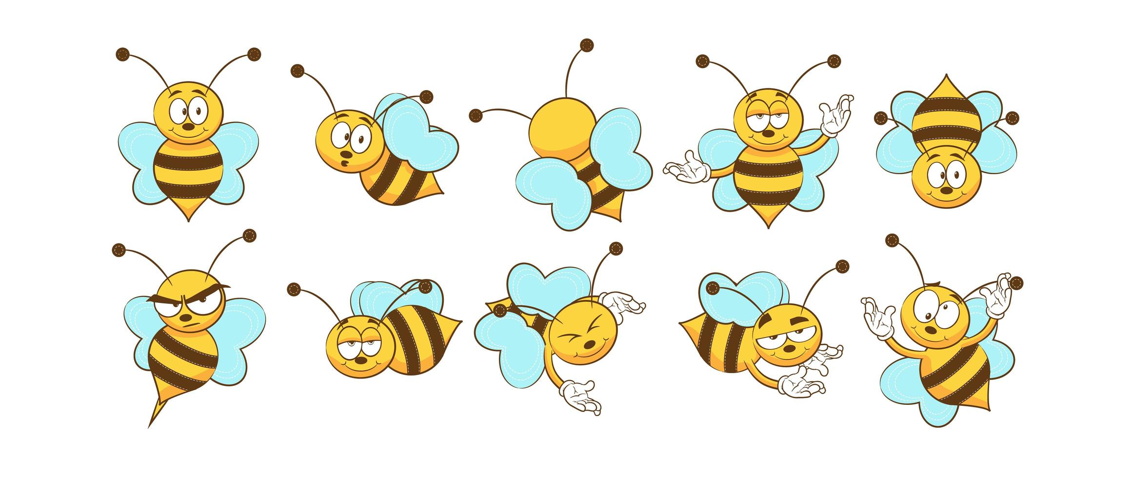 conjunto de desenhos animados de abelha vetor