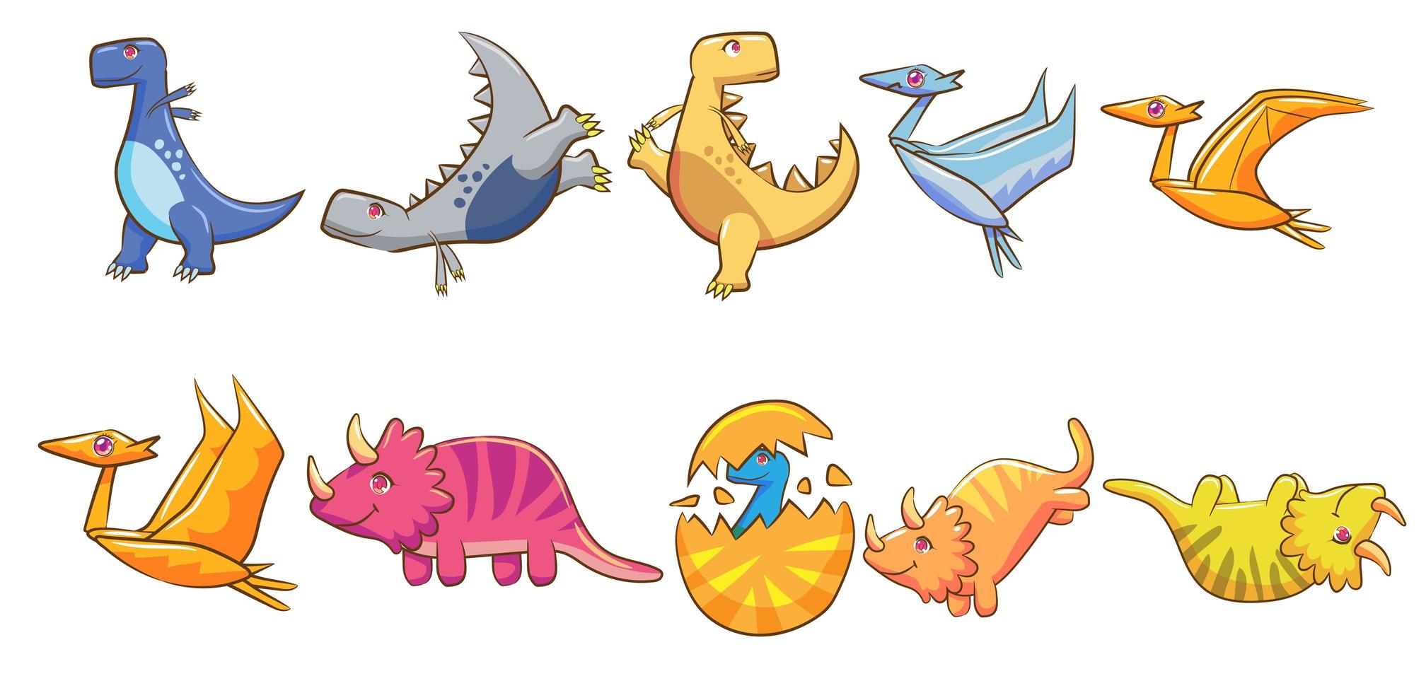 conjunto de dinossauros coloridos dos desenhos animados vetor