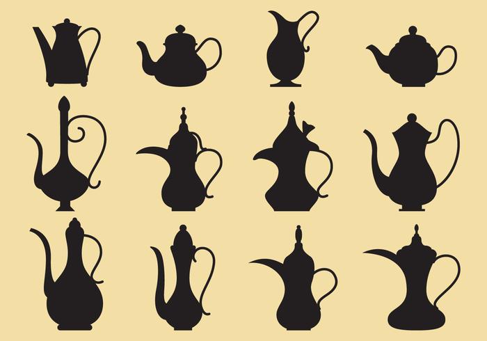 Coffee and Tea Pots Silhouettes vetor