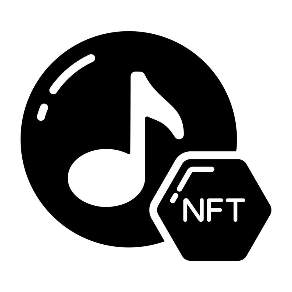 ícone de música, token não fungível, tecnologia digital. vetor