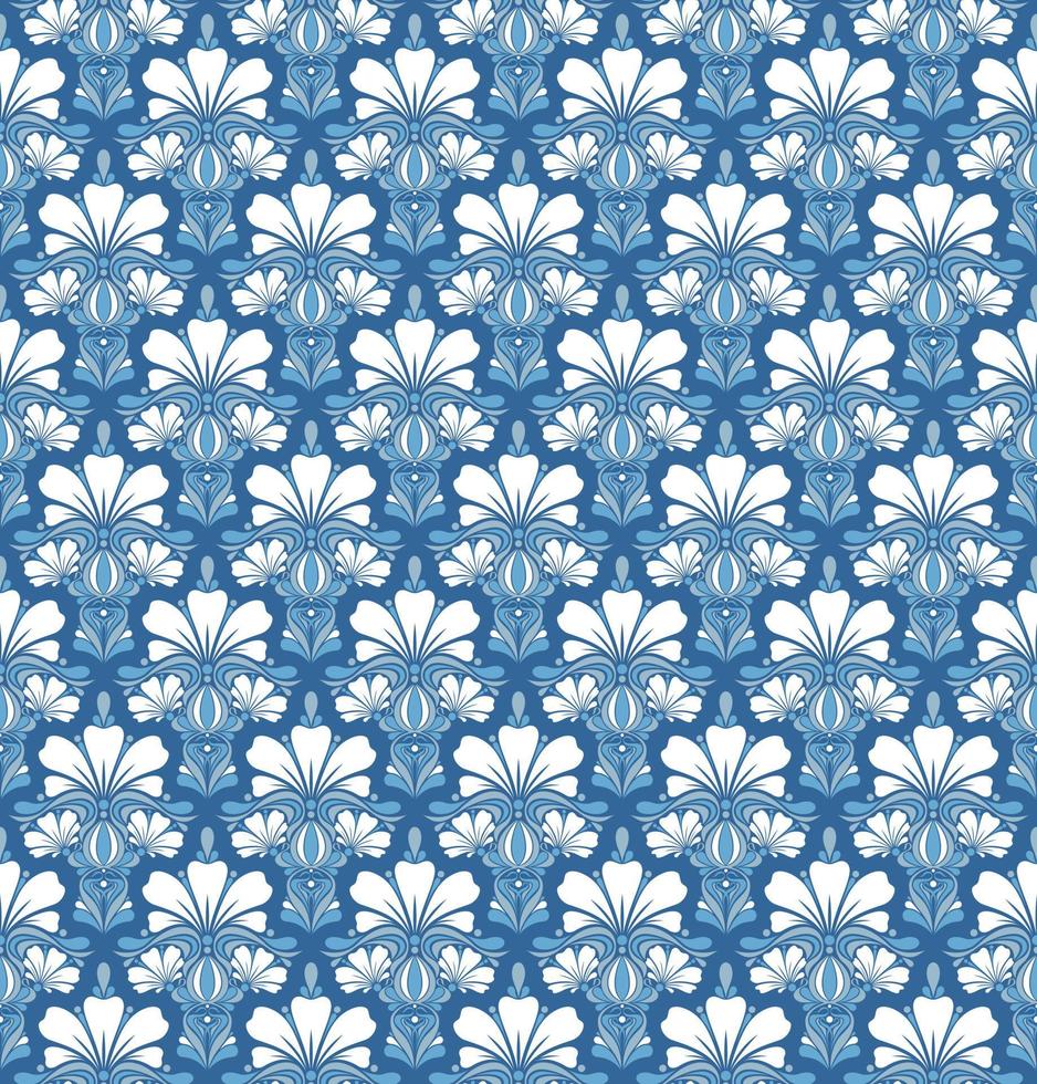 fundo de vetor sem costura azul claro em estilo art nouveau com um buquê de flores brancas