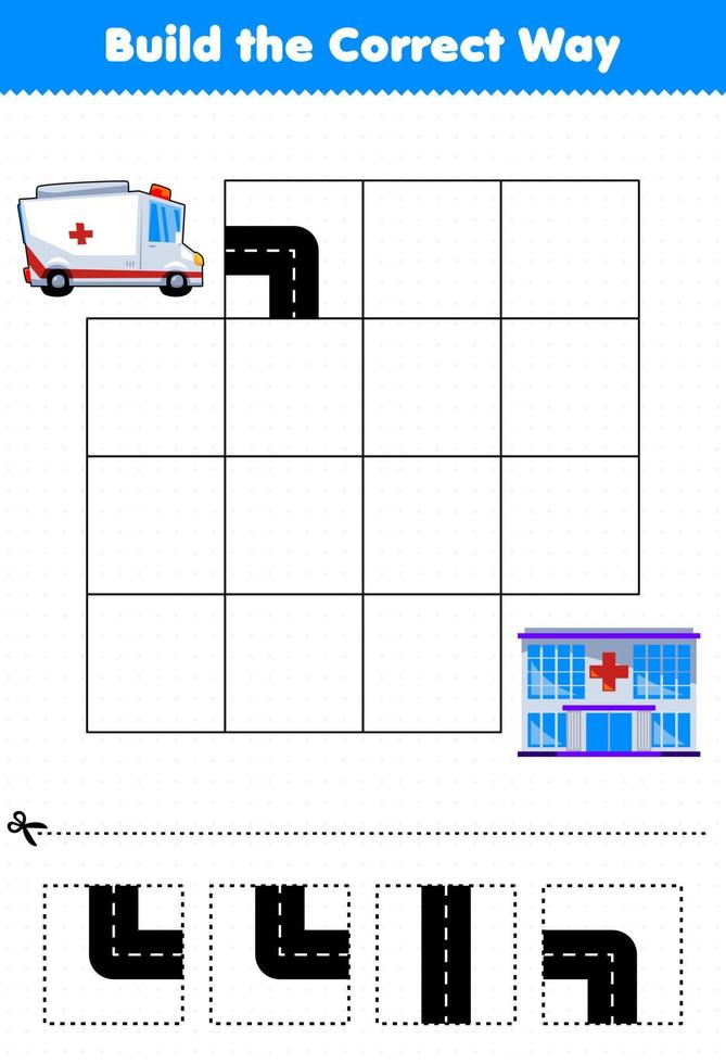 jogo de educação para crianças construir a maneira correta de ajudar a ambulância a se deslocar para o hospital vetor