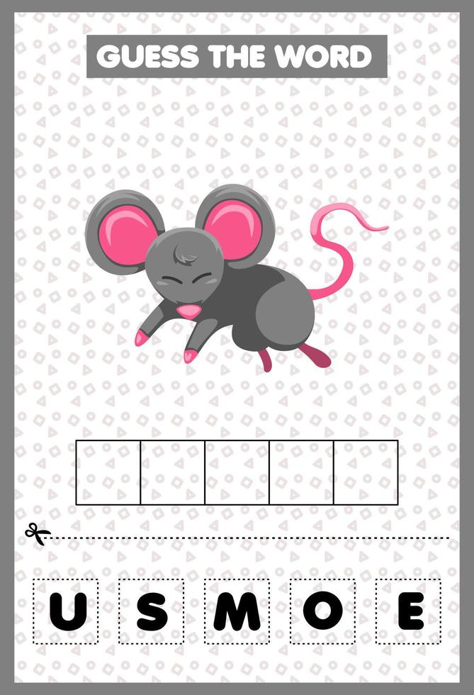 jogo de educação para crianças adivinhar as letras da palavra praticando mouse bonito dos desenhos animados vetor