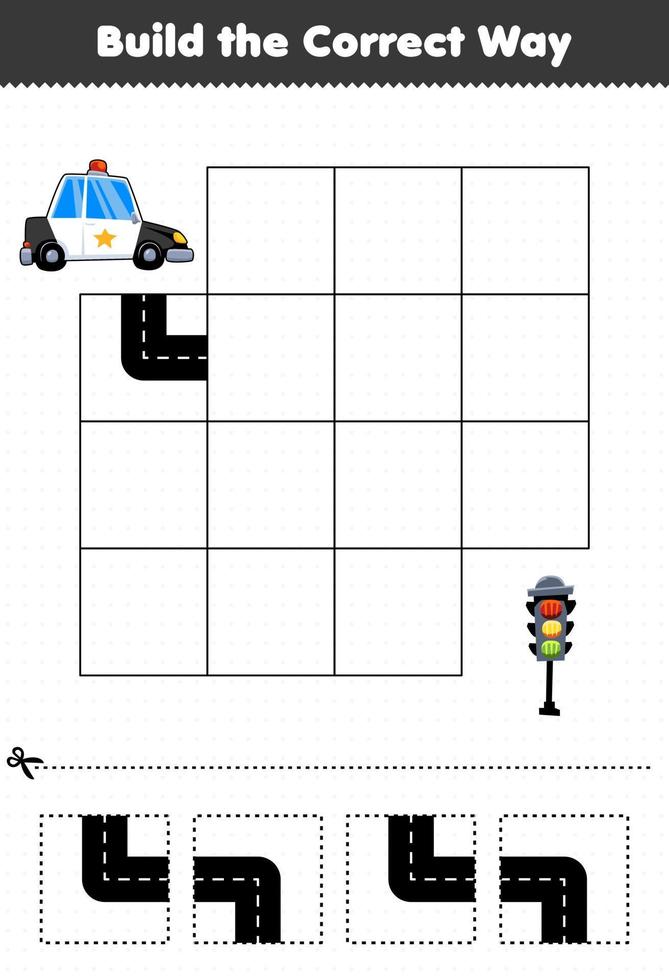 jogo de educação para crianças construir a maneira correta de ajudar o carro da polícia a se mover para o semáforo vetor