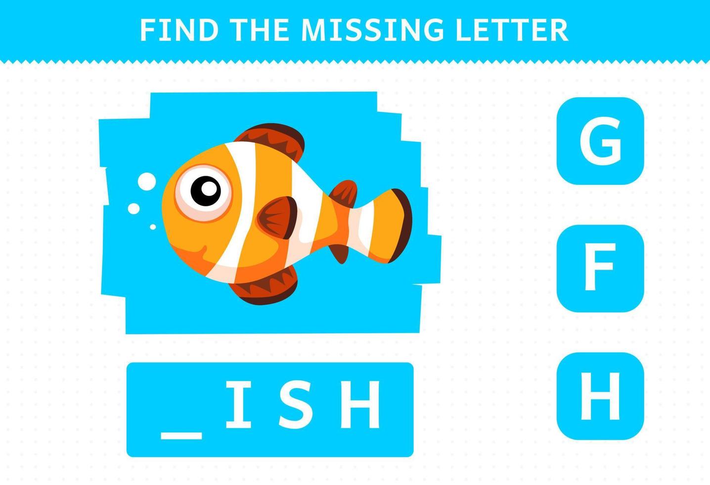 jogo de educação para crianças encontrar carta faltando peixe bonito dos desenhos animados vetor