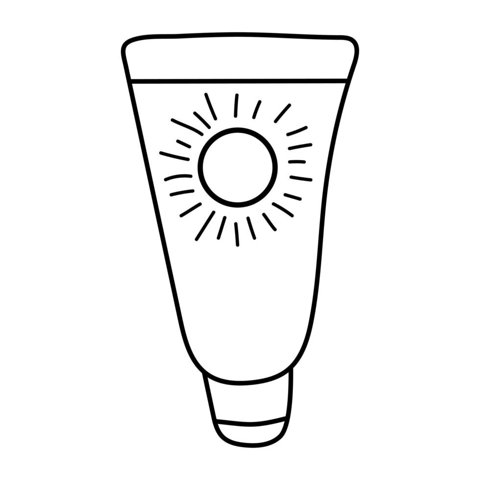 tubo desenhado à mão de protetor solar. ilustração de doodle, conceito de cuidados com o sol spf. vetor