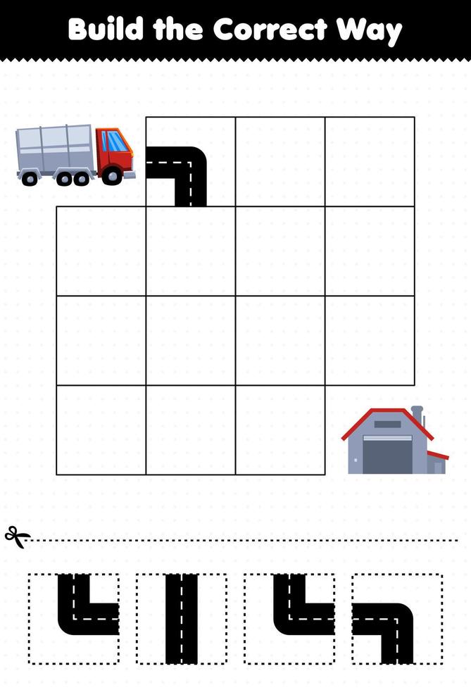 jogo de educação para crianças construir a maneira correta de ajudar o caminhão a se mover para o armazém vetor