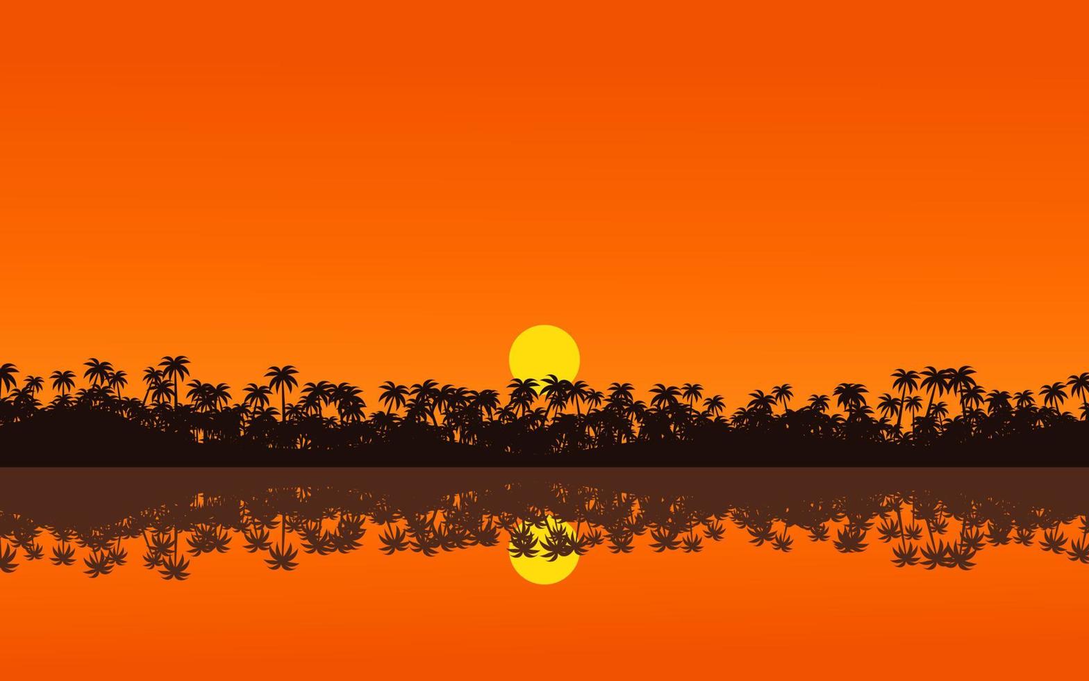 ilustração de paisagem tropical por do sol vetor