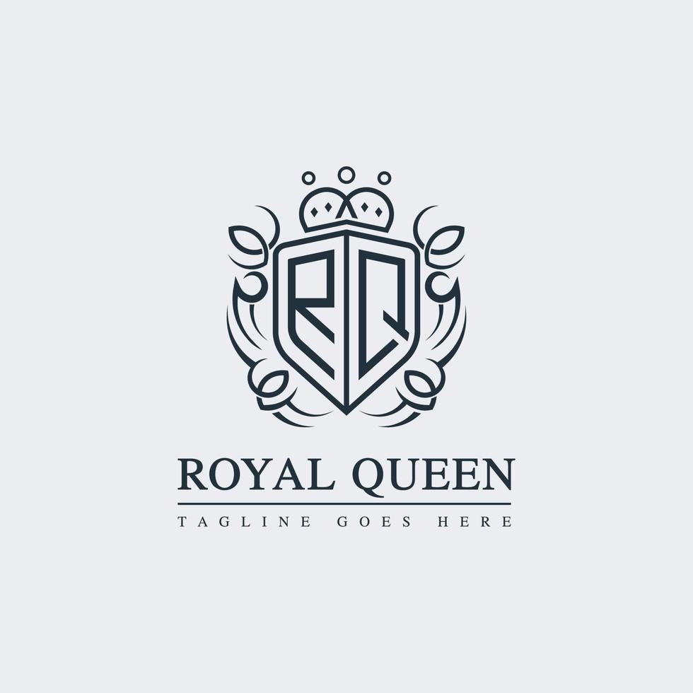 vetor de logotipo de letra rq da rainha real, logotipo de escudo de estilo de arte de linha.