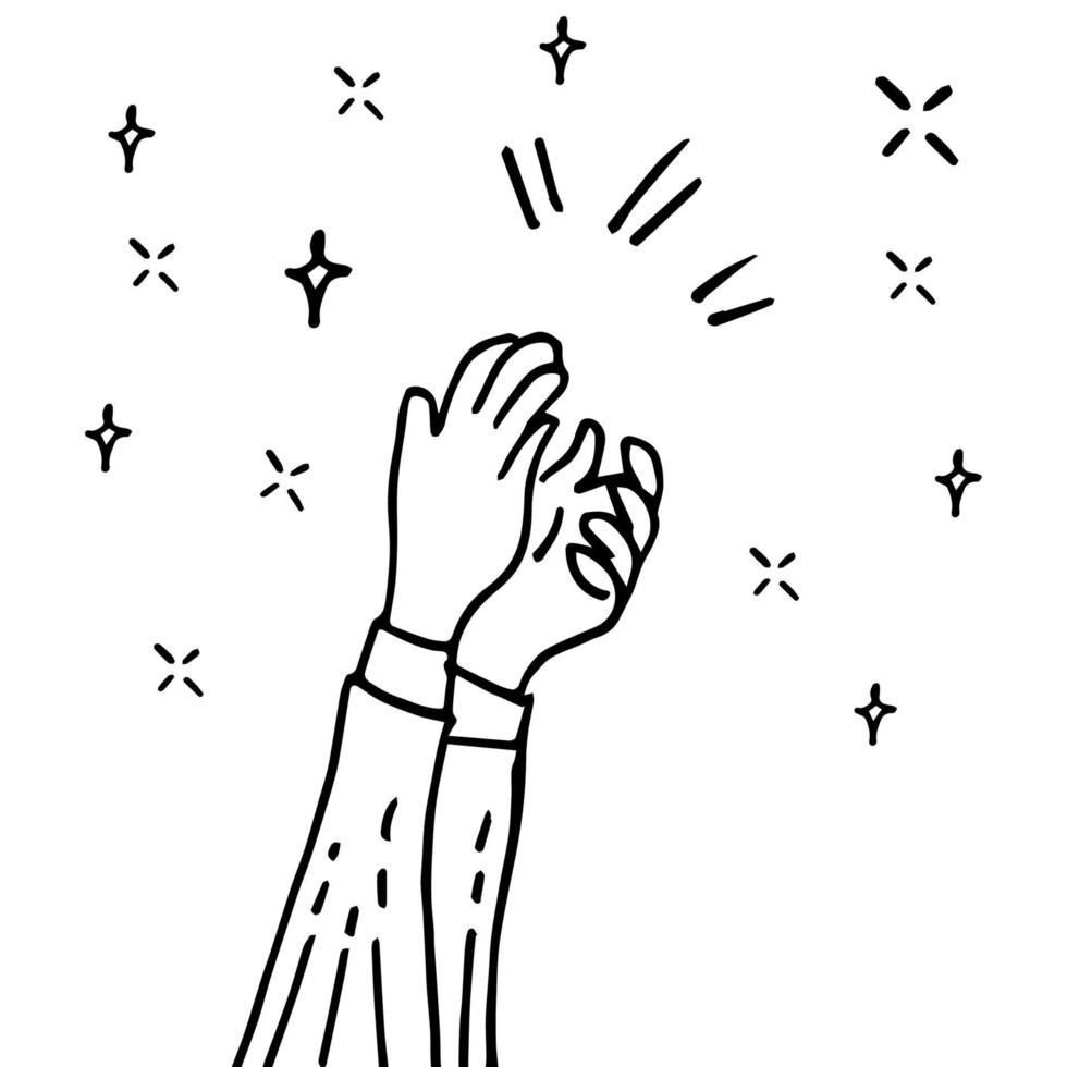doodle mãos para cima, mãos batendo palmas. gestos de aplausos, negócios de parabéns. ilustração vetorial vetor