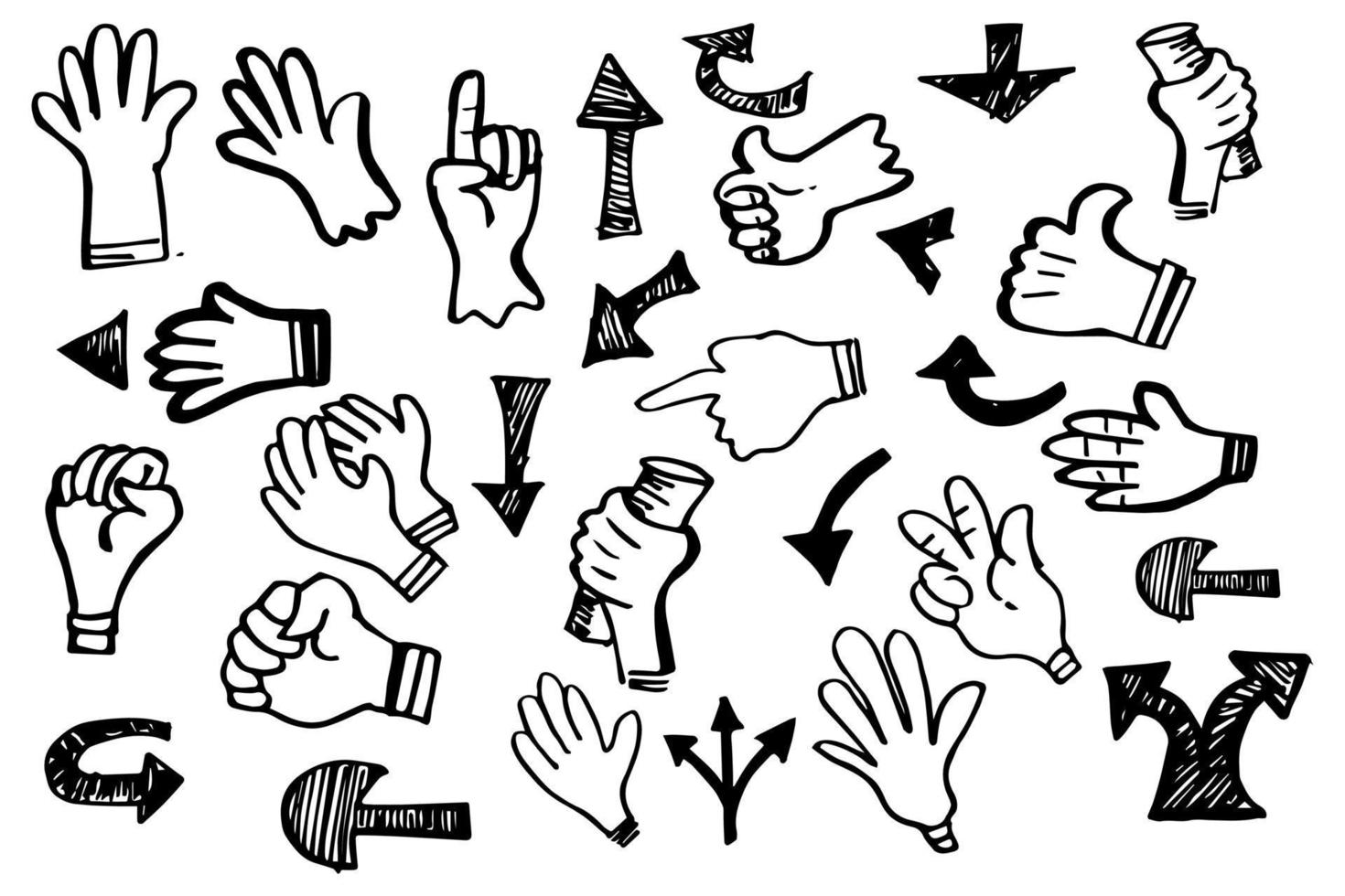 doodle mãos para cima, gestos de mãos, batendo palmas. gestos de aplausos. parabéns negócio. ilustração vetorial vetor