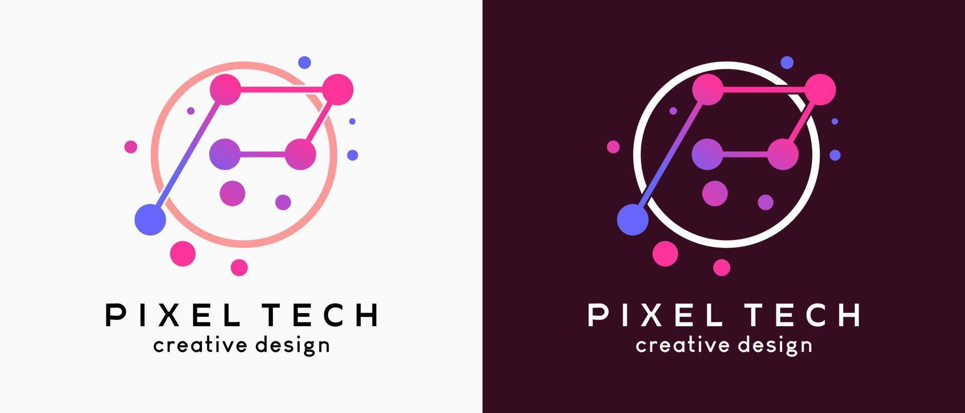 design de logotipo de tecnologia de pixel, letra de símbolo de logotipo de rede de internet p em um círculo vetor