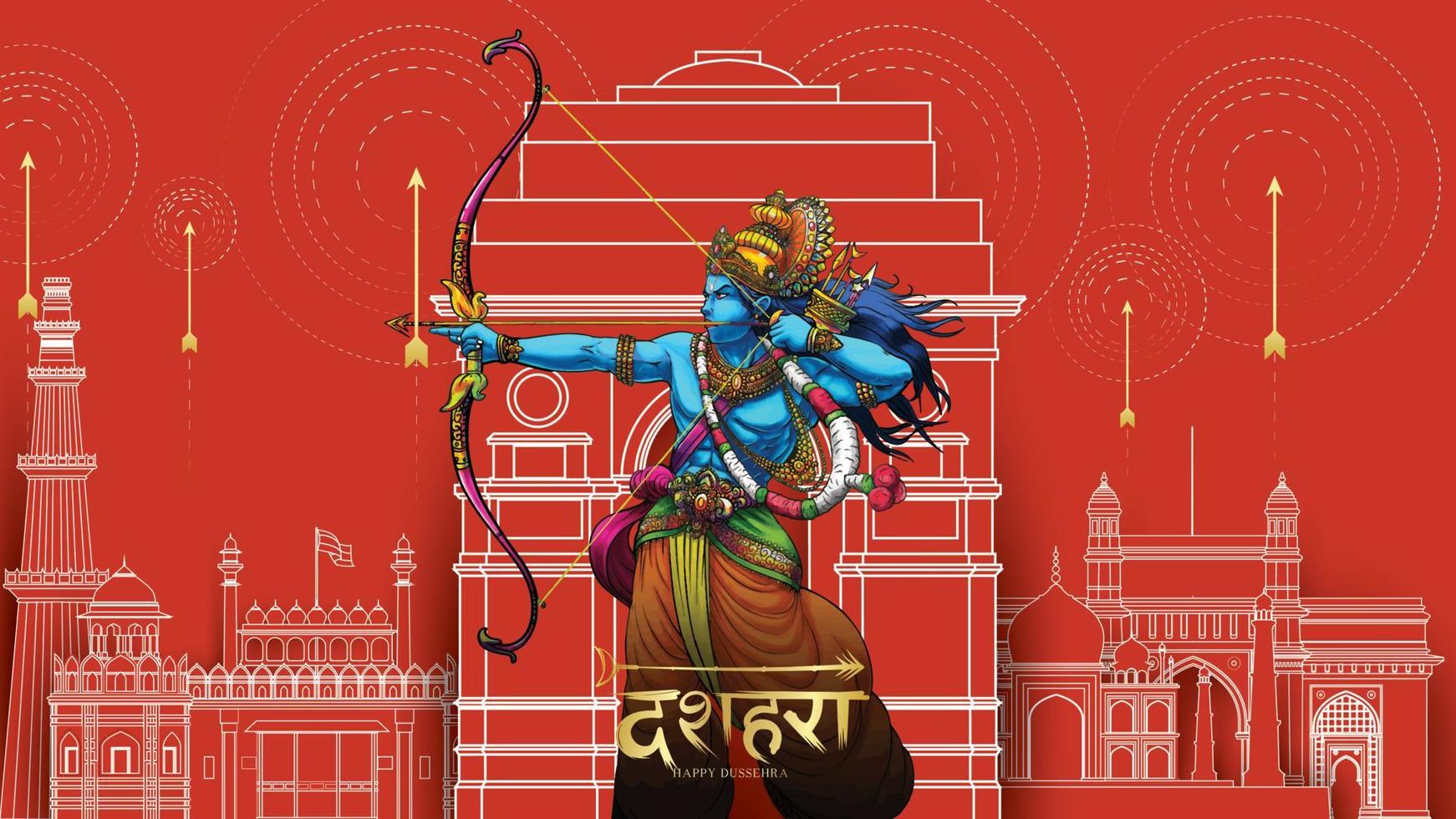 senhor rama matando ravana no festival de cartaz feliz dussehra navratri da índia. tradução dussehra vetor