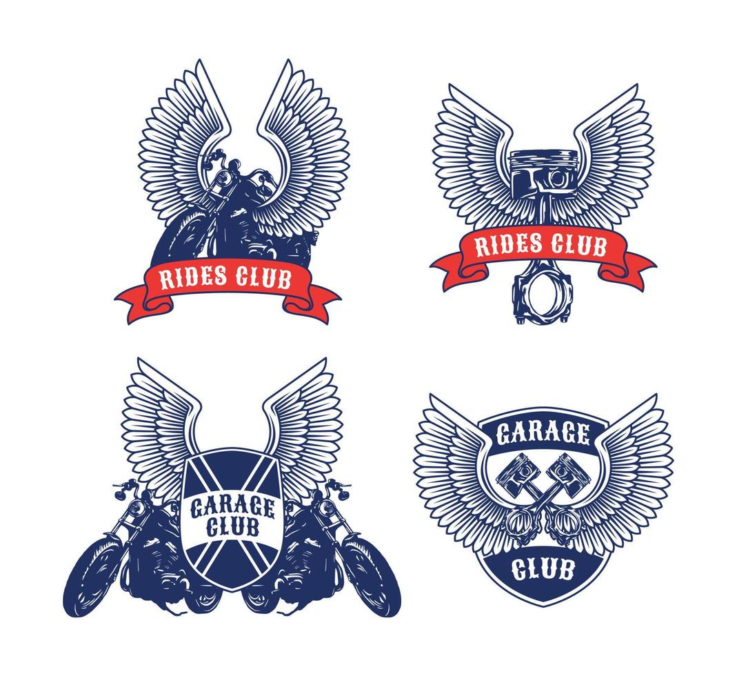 definir distintivo de logotipo do clube de aventura de motocross desenhado à mão vetor