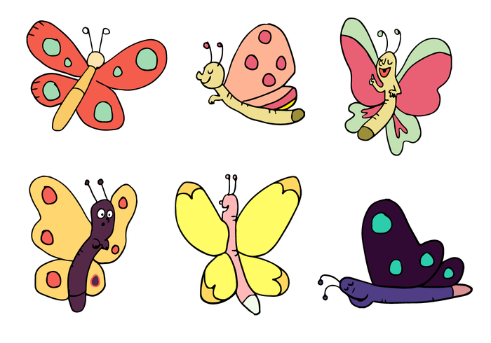Conjunto de vetores de borboletas dos desenhos animados