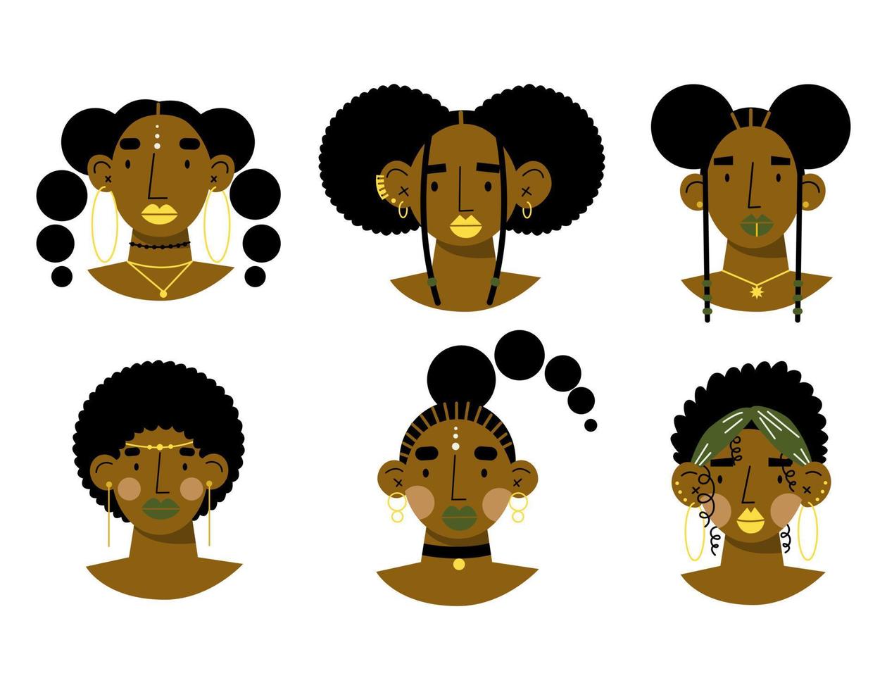 conjunto de retratos de mulheres africanas. avatares de mulheres africanas. rostos de mulheres bonitas. ilustração vetorial plana. vetor