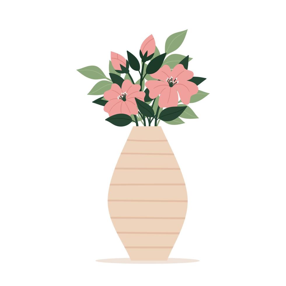 lindo vaso elegante com um buquê de flores. cartão de saudação. dia das mães, dia internacional da mulher, aniversário. ilustração em vetor plana primavera isolada no fundo branco.