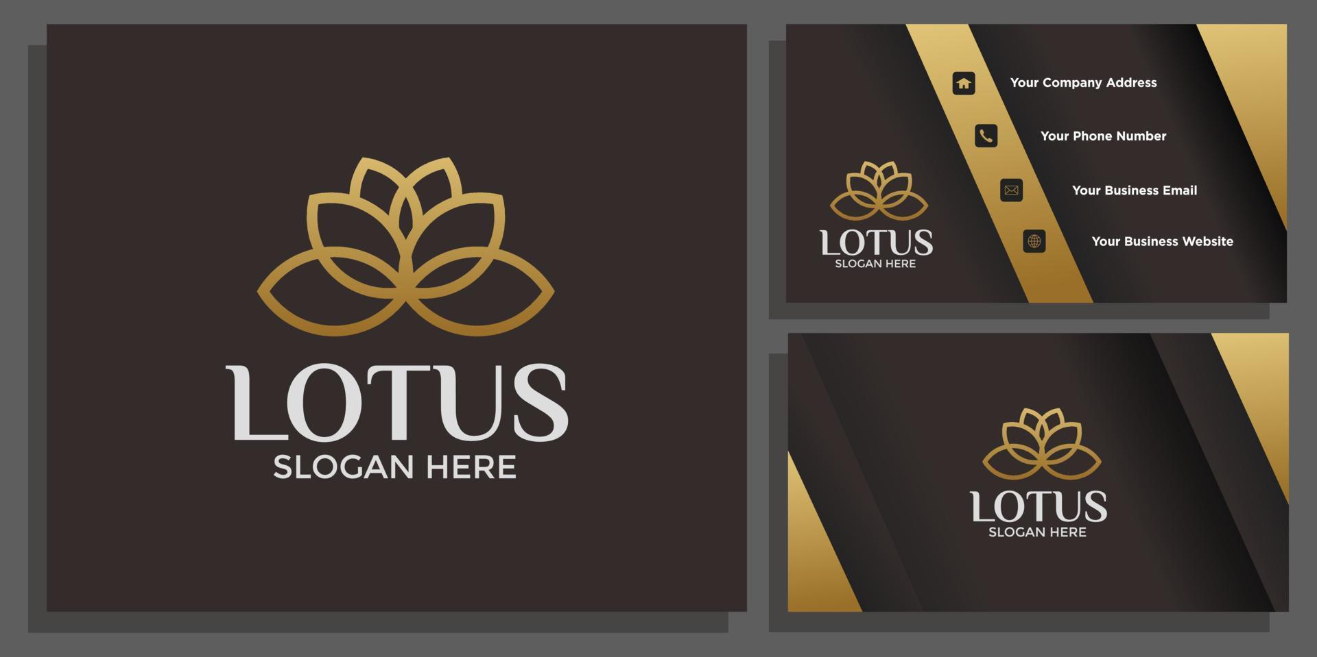 logotipo de flor de lótus de luxo com cartão de visita vetor